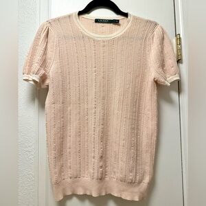 Lauren Ralph Lauren | Blush Cable-Knit Puff Sleeve Cotton Sweater | Medium